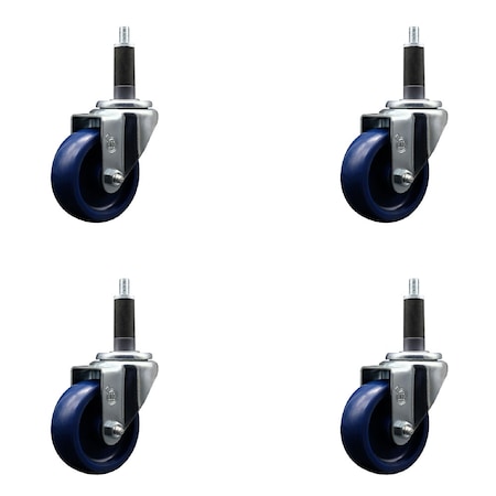Service Caster 3.5'' SS Solid Poly Wheel Swivel 1'' Expanding Stem Caster Set, 4PK SCC-SSEX20S3514-SPUS-1-4
